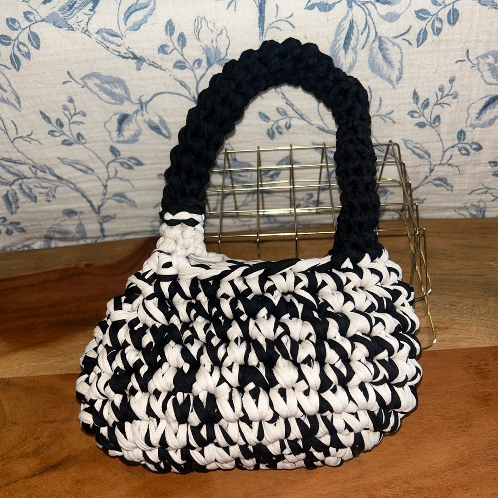 Black and White Crochet Handbag